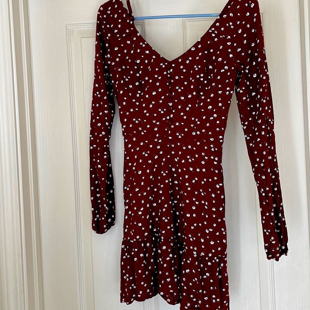 Hollister long sleeve casual floral print maroon  dress